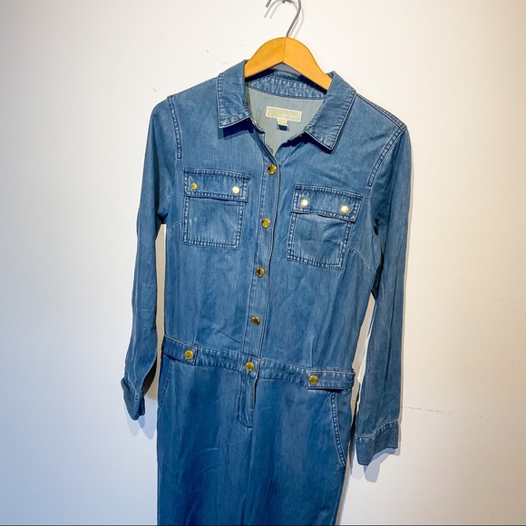 Michael Kors Pants - MICHAEL KORS Blue Denim Jumpsuit With Gold Buttons